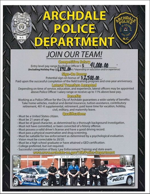 Join our Team - We are hiring!! Archdale Police Department