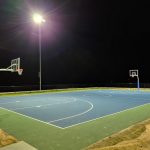 Basketball court at night